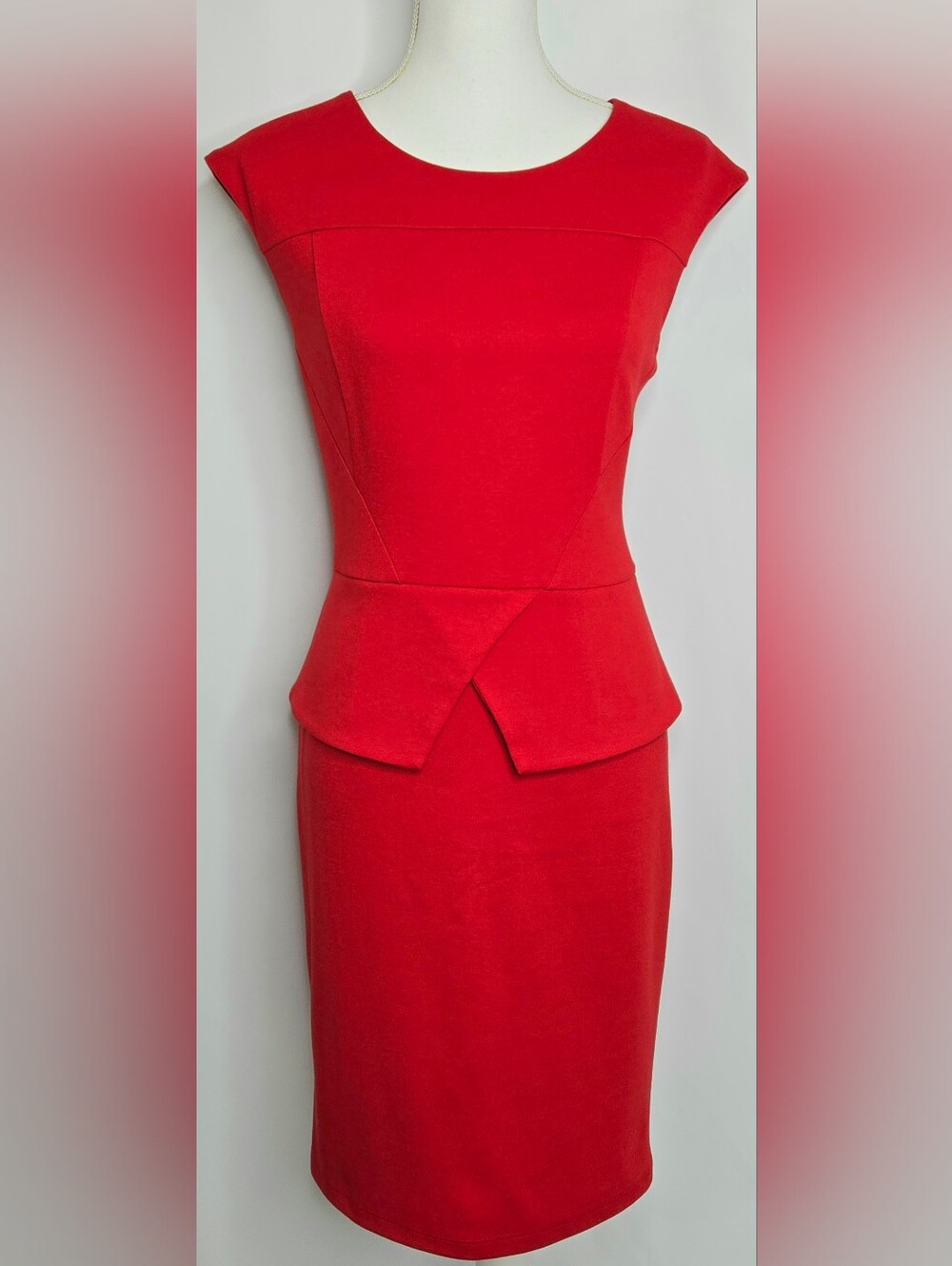Calvin Klein Red Peplum Cap Sleeve Sheath Career Dress NWOT Size 8
